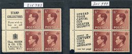 1936 1½d Booklet Pane Of Four Plus Two Labels Showing Adverts (11) 'STAMP COLLECTORS' & Ad (13) 'SPREAD YOUR CAPITAL', B - Otros & Sin Clasificación