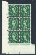 1952 Tudor Crown 1½d Green (SG.517) Cyl. 6 Dot, Block Of Six Incl. The Butterfly Flaw. Spec. S25c. Cat. £800 - Otros & Sin Clasificación