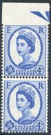 1958 Multiple Crowns 4d Deep Ultramarine Variety Imperforate Between Stamp & Top Margin, UM, Vertical Pair, Spec.585c. C - Other & Unclassified
