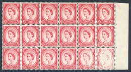 1959 Multiple Crowns 2½d Carmine Red On UM Right Side Marginal Block Of 18 Showing Superb 'dry Print' Progressively Affe - Other & Unclassified