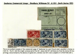 JERSEY 1933 Large Part Parcel Post Label From Jersey Dated 2 May 1933, With Franking Of Bradbury Wilkinson Seahorses 5s, - Otros & Sin Clasificación