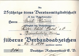 !  Seltene Urkunde Für Das Silberne Verbandsabzeichen Deutscher Ruderverband, F. E Blum Ruder Club Havel Aus Brandenburg - Brandenburg