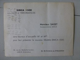 LISIEUX Simca 1500 Carte Du Concessionnaire SAGET, Vers 1965? ; Ref283 ; PAP03 - Advertising