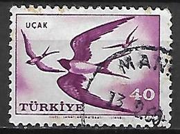 TURQUIE     -    Poste Aérienne   -   1959 .   Y&T N° 39 Oblitéré .    Oiseau  /  Hirondelle - Poste Aérienne