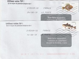 FRANCE 2 LETTRES (MEME PROVENANCE) VARIETES DE PIQUAGE SUR TIMBRES POISSONS - Covers & Documents