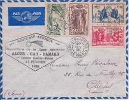 SOUDAN - LETTRE PAR AVION BAMAKO POUR CLICHY 1938 OUVERTURE LIGNE ALGER GAO BAMAKO - Storia Postale