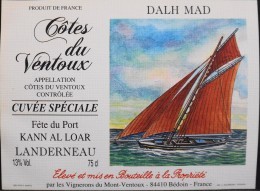 ETIQUETTE De VIN - " CÔTES Du VENTOUX " - Cuvée Spéciale Fête Du Port LANDERNEAU 13° - 75cl - Parf. Etat  - - Bateaux à Voile & Voiliers