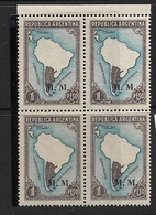 ARGENTINA 1936 -1942 Prodotti Del Paese - M.M.MINISTERIO DE LA MARINA ** BLOCK OF 4 STAMPS - Nuovi