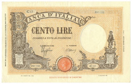 100 LIRE BARBETTI GRANDE B GIALLO TESTINA FASCIO 09/12/1942 BB/SPL - Regno D'Italia – Other