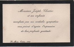 Carton De Remerciement Suite à Décès/CANADA/ Mr Joseph CLOUTIER Et Ses Enfants/Sainte Marie/1929   FPD119 - Esquela