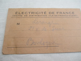 Réclamation De Paiement/ Electricité De France/Subdivision De Boulogne/ LEROUGE/ 1949         GEF67 - Electricity & Gas