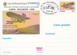 ORGANIZATIONS, LIONS CLUB, PLANE OVER BRASOV, PC STATIONERY, ENTIER POSTAL, 1998, ROMANIA - Rotary, Lions Club