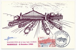 FRANCE => Carte Postale + 1,80F Marseille - Inauguration De La Gare St Charles - 1983 Signée BRUNA Dessinateur Carte - Trains