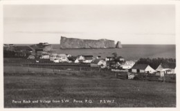 Perce Quebec Canada, Perce Rock And Village On Water, C1940s/50s Vintage Real Photo Postcard - Percé