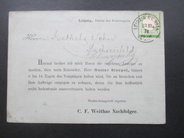 Brustschild Nr. 17b EF Auf Vertreter Ankündigungskarte Stempel K1 Leipzig P.V. No 14 Geprüft Krug BPP 400€ KW - Briefe U. Dokumente