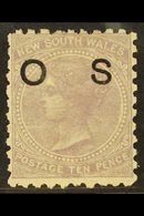 NEW SOUTH WALES OFFICIAL 1880 10d Lilac Perf 10 With "O S" OVERPRINT DOUBLE ONE ALBINO Variety, SG O18a, Mint, Fresh & V - Sonstige & Ohne Zuordnung