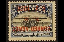 1930 25c Black And Blue With AIR POST OVERPRINT INVERTED, SG 232 Variety (Sanabria 25a), Very Fine Mint, Couple Of Short - Bolivië