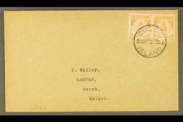 1950 (Nov) neat Envelope To Perak Bearing Perak 2c Orange (SG 129) Pair Tied By COCOS ISLAND Cds. For More Images, Pleas - Cocos (Keeling) Islands