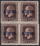 AITUTAKI 1918 3d Chocolate Mixed Perf (SG 16b) Never Hinged Mint BLOCK OF FOUR. For More Images, Please Visit Http://www - Cookinseln