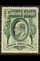 1904 3s Green Ed VII, SG 49, Very Fine Mint. For More Images, Please Visit Http://www.sandafayre.com/itemdetails.aspx?s= - Falkland