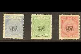 1877 Laid Paper 1d Blue, 2d On 3d Yellow Green And 6d Rose, SG 21/33, Fine Mint With Large Part Gum. (3 Stamps) For More - Fiji (...-1970)