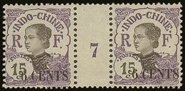 INDO-CHINA 1919 6c On 15c Violet In A "Millesimes" Gutter Pair With Number "7" Yv 77, Never Hinged Mint. For More Images - Andere & Zonder Classificatie