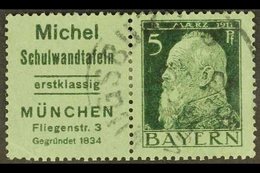 BAVARIA 1911 Michel Advert Label+5pf Green On Green Type III Horizontal SE-TENANT PAIR, Michel W 1.8, Finely Cds Used, M - Other & Unclassified