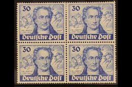 1949 30pf Dark Ultramarine "Goethe", BLOCK OF 4, Lower Right Stamp Bearing Plate Flaw, Mi 63/63I, Fine Mint, Lower Stamp - Autres & Non Classés