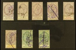 REVENUE STAMPS STAMP DUTY 1894 30c, 1p25, 1p85, 2p50 And 5p (Barefoot 1/2 & 4/6); Plus 1898 3d, 1s And 2s (Barefoot 10/1 - Gibilterra