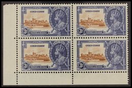1935 SILVER JUBILEE VARIETY 3d Brown & Deep Blue, Lower Left Corner Block Of 4 Bearing The "EXTRA FLAGSTAFF" Variety, SG - Costa De Oro (...-1957)
