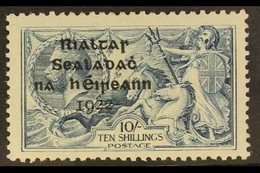 1922 10s Dull Grey-blue Seahorse Dollard Overprint With SHORT THIRD LINE Variety, Hibernian T14d (SG 21 Var), Fine Mint, - Other & Unclassified