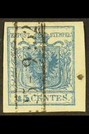 LOMBARDY VENETIA 1850 45c Blue Arms, Variety "Ribbed Paper", Sass 17, Very Fine Used. For More Images, Please Visit Http - Unclassified