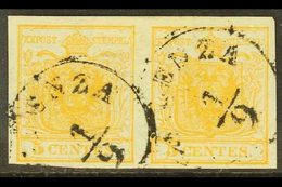 LOMBARDY VENETIA 1850 5c Pale Yellow Orange, Sass 1g, Superb Used Pair. For More Images, Please Visit Http://www.sandafa - Unclassified