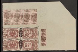 PARCEL POST 1945 20L Dull Purple Overprint (Sassone 59, SG P658), Superb Never Hinged Mint Upper Right Corner BLOCK Of 4 - Unclassified