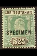 1904 $25 Grey Green And Black, Overprinted "Specimen", SG 139s, Fine Mint, Large Part Og. For More Images, Please Visit  - Straits Settlements