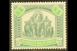 F.M.S. 1904-22 $1 Grey-green And Green Elephants, SG 48, Fine Mint.  For More Images, Please Visit Http://www.sandafayre - Sonstige & Ohne Zuordnung