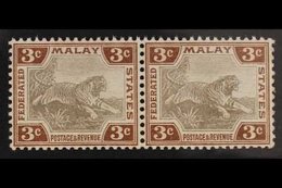 FEDERATED MALAY STATES 1904-22 3c Grey And Brown, SG 32, HORIZONTAL PAIR Very Fine NEVER HINGED MINT. For More Images, P - Other & Unclassified