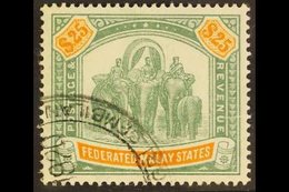 FEDERATED STATES 1909 $25 Green And Orange, "Elephants", SG 51, Neat Fiscal Cancel. For More Images, Please Visit Http:/ - Sonstige & Ohne Zuordnung