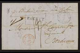 1849 (January) Entire Letter In French, Addressed To Bordeaux, Endorsed "Pr. Britons Queen Via Ceylon", And Showing Doub - Maurice (...-1967)