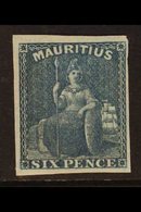 1859-61 Imperf 6d Blue Britannia, SG 32, Lightly Hinged Mint With Original Gum, 4 Good To Large Margins. Fresh And Attra - Mauritius (...-1967)