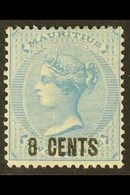 1878 8c On 2d Blue, CC Wmk, SG 85, Fine Mint For More Images, Please Visit Http://www.sandafayre.com/itemdetails.aspx?s= - Mauritius (...-1967)