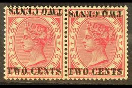 1891 2c On 4c Carmine With SURCHARGE DOUBLE, ONE INVERTED Variety, SG 118c, Very Fine Mint Horizontal Pair. (2 Stamps) F - Mauritius (...-1967)