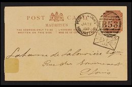 CARRIER "ENVELOPE" CANCELS 1888-1901 2c. Brown Postal Cards To Port Louis, With Clear To Fine Strikes Of No. 1, 2 And 3  - Mauritius (...-1967)