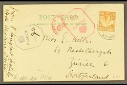 1943 (March) Postcard To Switzerland, Bearing 1½d Orange, Tied By Sesheke Cds, With Two British Type Censor Marks, Plus  - Northern Rhodesia (...-1963)