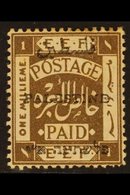 1920 1m Sepia, Perf 14, Ovptd Type 5, (badly Worn Arabic And Hebrew Characters), SG 38, Mint. Light Toning And A Couple  - Palestina