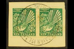 1935 ½d Bright Green Fantail, Horiz Pair Tied To A Piece By Full "PITCAIRN ISLAND" Cancel (date Not Readable), SG Z22.   - Pitcairn Islands