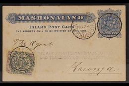 1900 (24 Nov) 1d Mashonoland P/card To Karunga Uprated With ½d Arms (fault) Both Cancelled By "FIFE / N. E. RHODESIA" Cd - Sonstige & Ohne Zuordnung