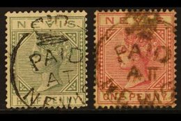 1882-90 ½d Dull Green And 1d Dull Rose, SG 25 & 27, Each With Fine Upright "Crown/Paid At Nevis" Cancel, Scarce. (2) For - St.Christopher-Nevis-Anguilla (...-1980)