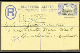 1941 (June) KGVI 3d. Registered Envelope Bearing Additional 3d, Shenge To England, Showing Oval Violet "CENSOR 2.", Neat - Sierra Leone (...-1960)