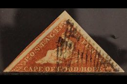 CAPE OF GOOD HOPE 1853 1d Pale Brick-red On Blued Paper, Triangular, SG 1, Good Used With Two Large To To Huge Margins.  - Zonder Classificatie